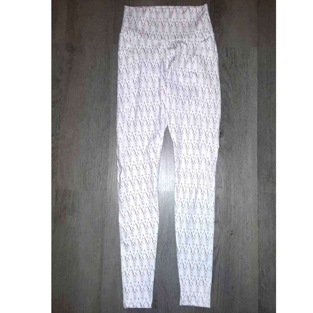 BuffBunny Tropical Leaf Print White Leggings XS Yoga Pants Athletic Activewear